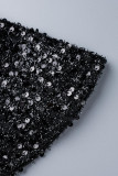 Black Elegant Solid Sequins Patchwork O Neck Evening Dress Dresses