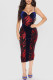 Red Sexy Print Patchwork Spaghetti Strap Sling Dress Dresses
