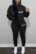 Black Street Print Letter Hooded Collar Long Sleeve Two Pieces