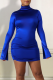Blue Street Solid Patchwork Zipper Collar Pencil Skirt Dresses