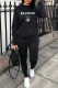 Black Street Print Letter O Neck Long Sleeve Two Pieces
