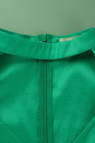 Green Elegant Solid Hollowed Out Patchwork Half A Turtleneck Pencil Skirt Dresses