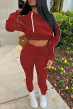 Red Casual Sportswear Solid Patchwork O Neck Long Sleeve Two Pieces
