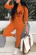 Orange Street Print Letter O Neck Long Sleeve Two Pieces