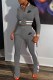 Grey Casual Print Patchwork Letter Mandarin Collar Long Sleeve Two Pieces