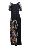 Black Vintage Patchwork Patchwork Spaghetti Strap Straight Dresses
