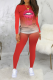 Red Casual Gradual Change Lips Printed Patchwork O Neck Long Sleeve Two Pieces