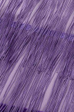 Purple Elegant Solid Tassel Patchwork Oblique Collar Evening Dress Dresses