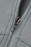 Grey Casual Solid Patchwork Asymmetrical Hooded Collar Long Sleeve Two Pieces