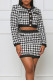 Black White Sexy Print Patchwork Buckle Long Sleeve Two Pieces