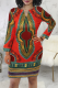 Red Bohemian Print Patchwork O Neck Straight Dresses