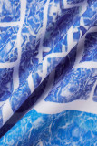 Blue Sexy Print Patchwork Strapless Sleeveless Two Pieces