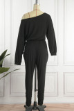 Blue Casual Print Patchwork O Neck Straight Jumpsuits