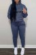 Tibetan Blue Street Print Letter Hooded Collar Long Sleeve Two Pieces