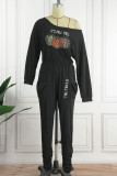 Blue Casual Print Patchwork O Neck Straight Jumpsuits