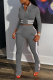Grey Street Print Patchwork Mandarin Collar Long Sleeve Two Pieces
