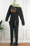 Blue Casual Print Patchwork O Neck Straight Jumpsuits