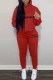 Red Street Print Letter Hooded Collar Long Sleeve Two Pieces