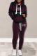 Black Street Striped Draw String Hooded Collar Long Sleeve Two Pieces