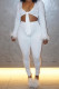 White Sexy Solid Patchwork Feathers V Neck Long Sleeve Two Pieces