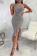 Grey Street Solid Flounce One Shoulder Irregular Dress Dresses