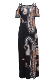 Black Vintage Patchwork Patchwork Spaghetti Strap Straight Dresses