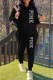 Black Casual Print Letter Hooded Collar Long Sleeve Two Pieces