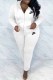 White Casual Letter Embroidered Hooded Collar Long Sleeve Two Pieces