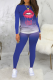 Blue Casual Gradual Change Lips Printed Patchwork O Neck Long Sleeve Two Pieces