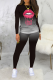 Black Casual Gradual Change Lips Printed Patchwork O Neck Long Sleeve Two Pieces