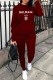Burgundy Street Print Letter O Neck Long Sleeve Two Pieces