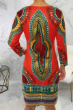 Rose Red Bohemian Print Patchwork O Neck Straight Dresses