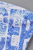 Blue Sexy Print Patchwork Strapless Sleeveless Two Pieces