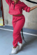 Rose Red Street Solid Patchwork Zipper Collar Long Sleeve Two Pieces