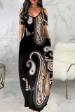 Black Vintage Patchwork Patchwork Spaghetti Strap Straight Dresses