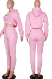 Pink Casual Print Patchwork Hooded Collar Long Sleeve Three Pieces