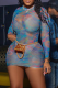 Blue Sexy Print Patchwork Half A Turtleneck Pencil Skirt Dresses