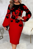 Pink Casual Print Patchwork O Neck Pencil Skirt Dresses