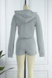 Grey Casual Solid Patchwork Asymmetrical Hooded Collar Long Sleeve Two Pieces