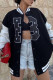 Black Casual Print Patchwork Buckle Outerwear