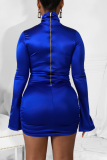 Pink Street Solid Patchwork Zipper Collar Pencil Skirt Dresses