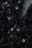 Black Elegant Solid Sequins Patchwork O Neck Evening Dress Dresses