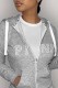 Grey Casual Print Letter Hooded Collar Tops