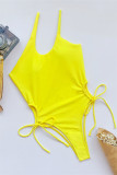 Yellow Fashion Sexy Solid Backless Strap Design Swimwears
