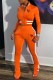 Orange Casual Print Patchwork Letter Mandarin Collar Long Sleeve Two Pieces
