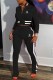 Black Casual Print Patchwork Letter Mandarin Collar Long Sleeve Two Pieces