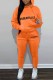 Tangerine Red Street Print Letter Hooded Collar Long Sleeve Two Pieces