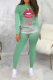 Light Green Casual Gradual Change Lips Printed Patchwork O Neck Long Sleeve Two Pieces