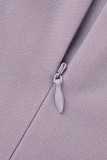 Purple Elegant Solid Tassel Patchwork Oblique Collar Evening Dress Dresses