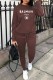 Brown Street Print Letter O Neck Long Sleeve Two Pieces